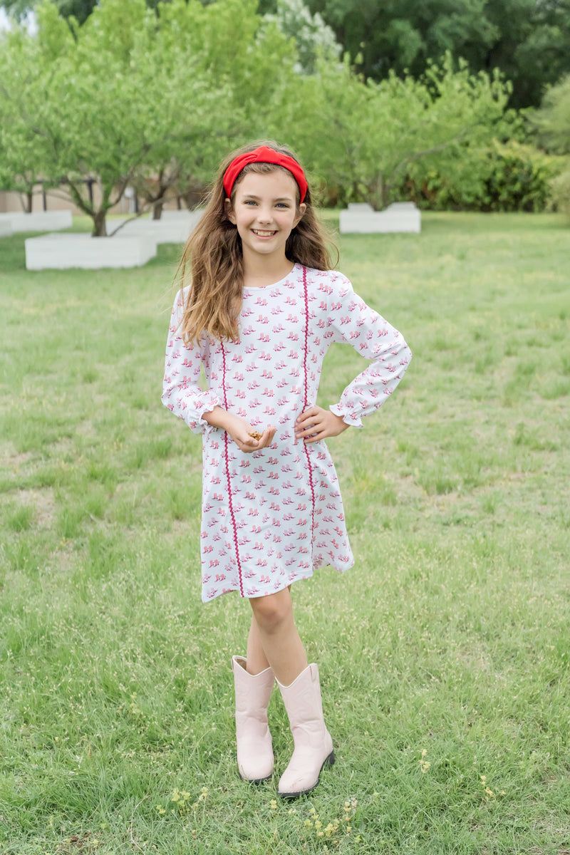 SALE Reese Ric Rac Girls' Pima Cotton Dress - Texas Boots Pink