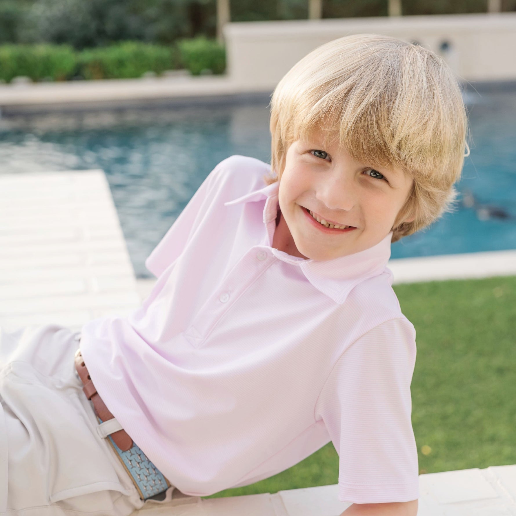 Buy Will Boys' Performance Polo by LH Sport Pink Stripes kids clothing online