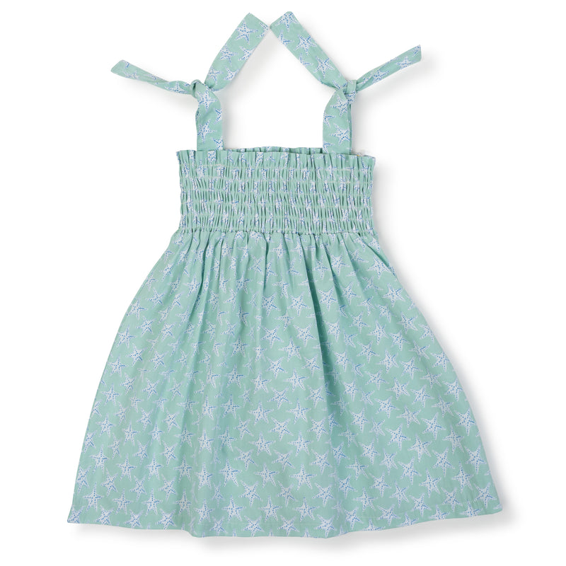 SALE Betsy Girls' Woven Pima Cotton Dress - Stars by the Sea Green