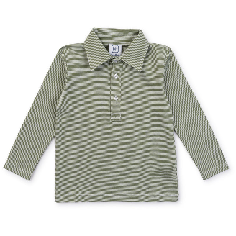Collegiate Shop: Finn Pima Cotton Long Sleeve Polo Golf Shirt with Monogram - Green Stripes