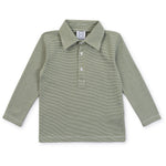 Finn Boys' Long Sleeve Polo Golf Shirt Green Stripes kids outfit in premium cotton