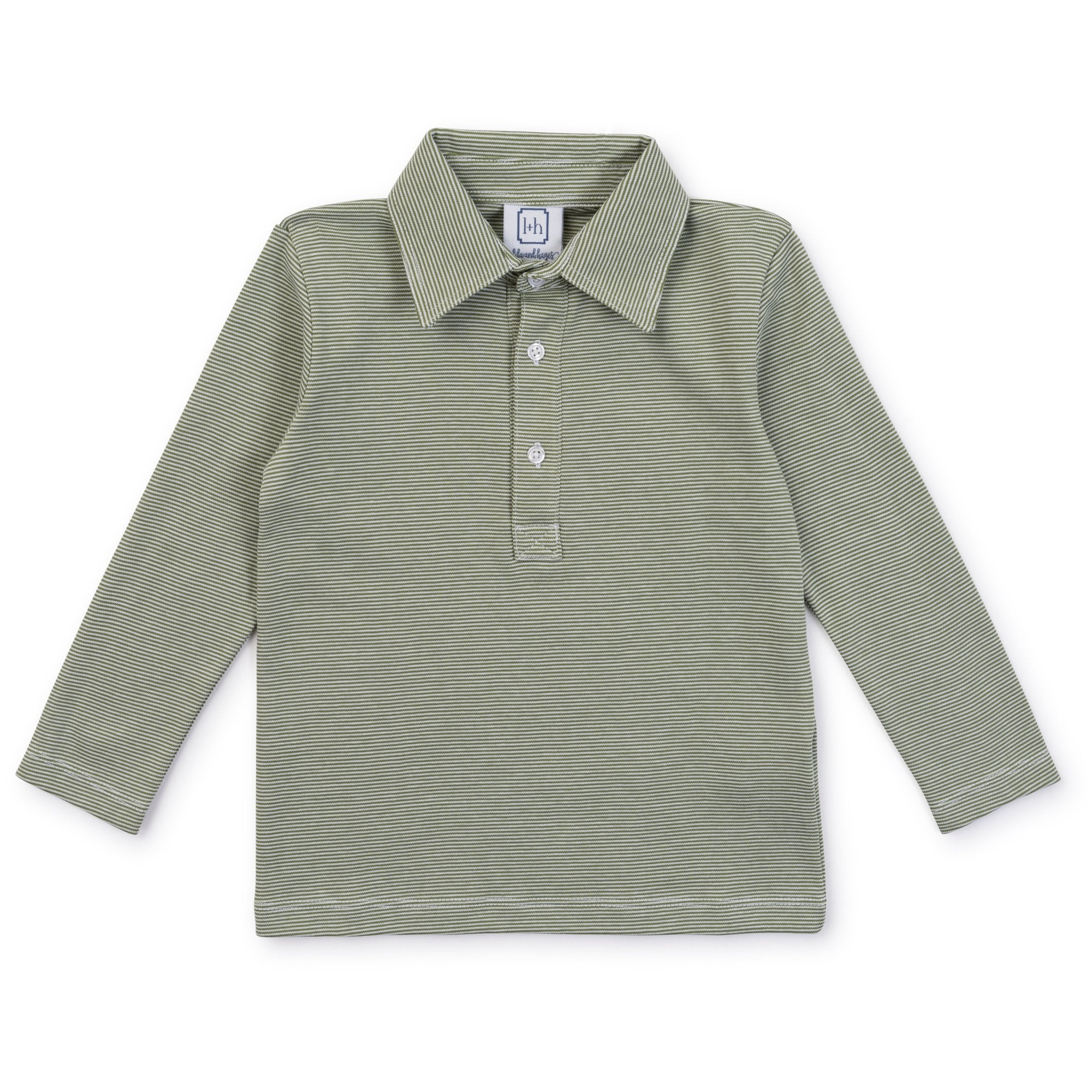 Finn Long Sleeve Polo Golf Shirt for Boys- Green Stripes