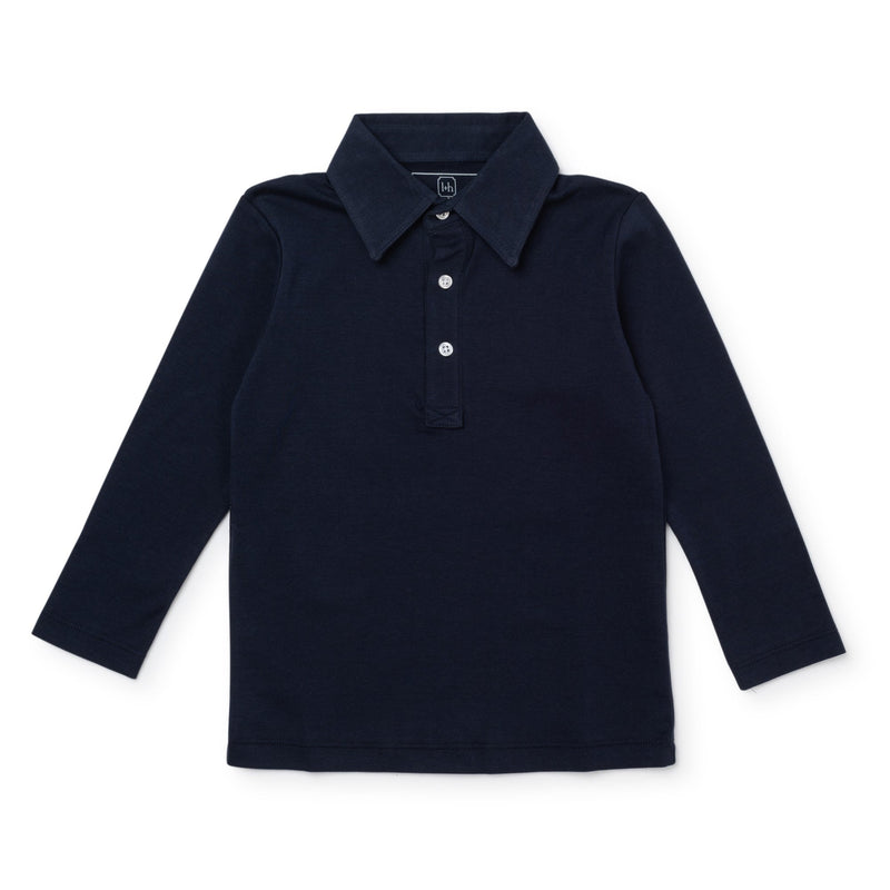 Collegiate Shop: Finn Pima Cotton Long Sleeve Polo Golf Shirt with Monogram - Navy
