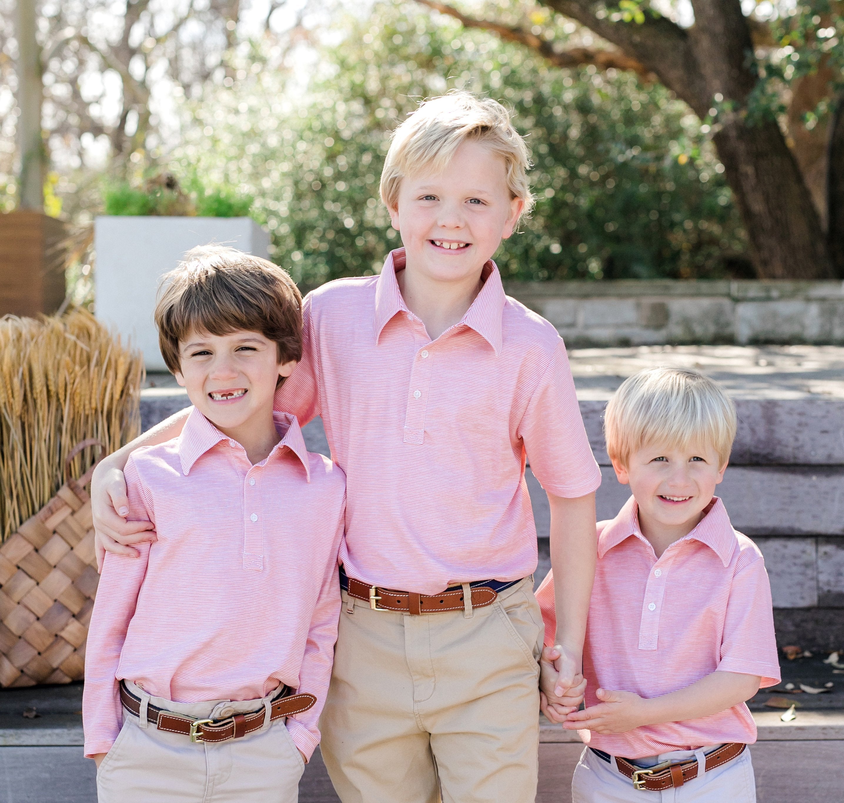 Finn Long Sleeve Polo Golf Shirt for Boys- Red Stripes