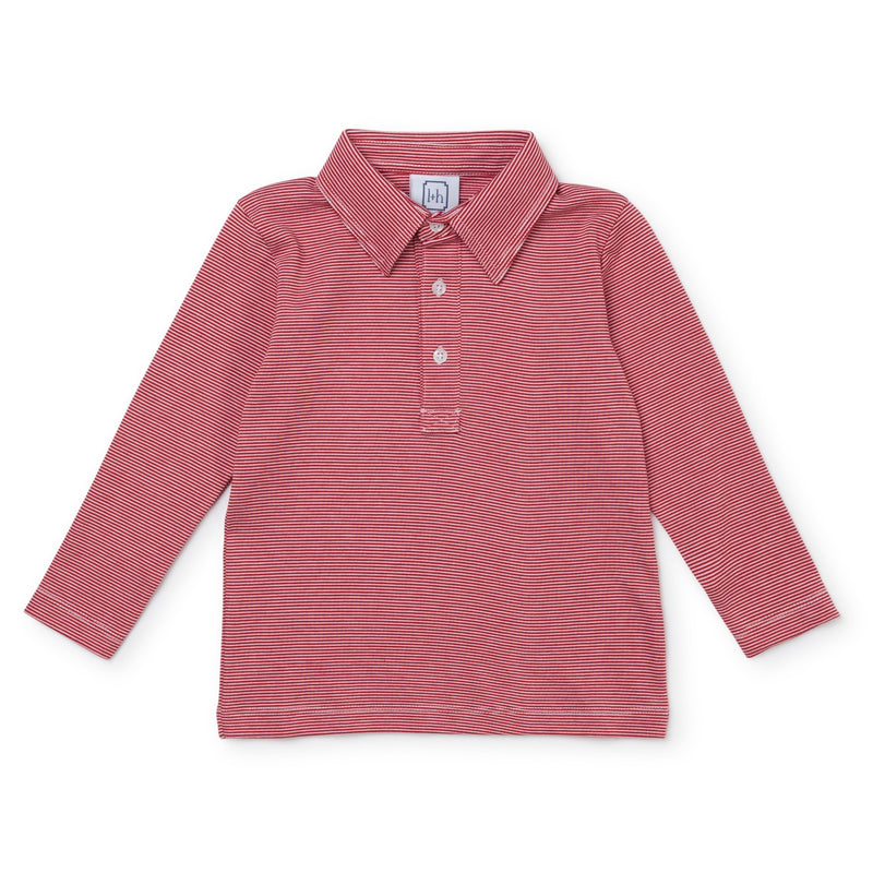 Finn Pima Cotton Long Sleeve Polo Golf Shirt for Boys- Red Stripes