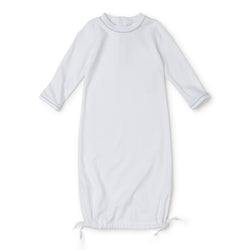 George Pima Cotton Daygown - White with Light Blue Piping