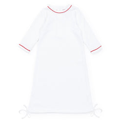 George Pima Cotton Daygown - White with Red Piping