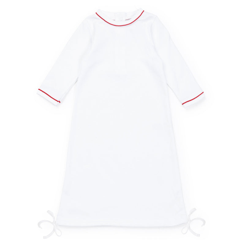George Pima Cotton Daygown - White with Red Piping