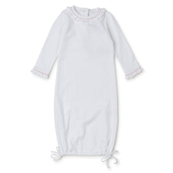 Georgia Pima Cotton Daygown for Girls - White with Light Pink Piping