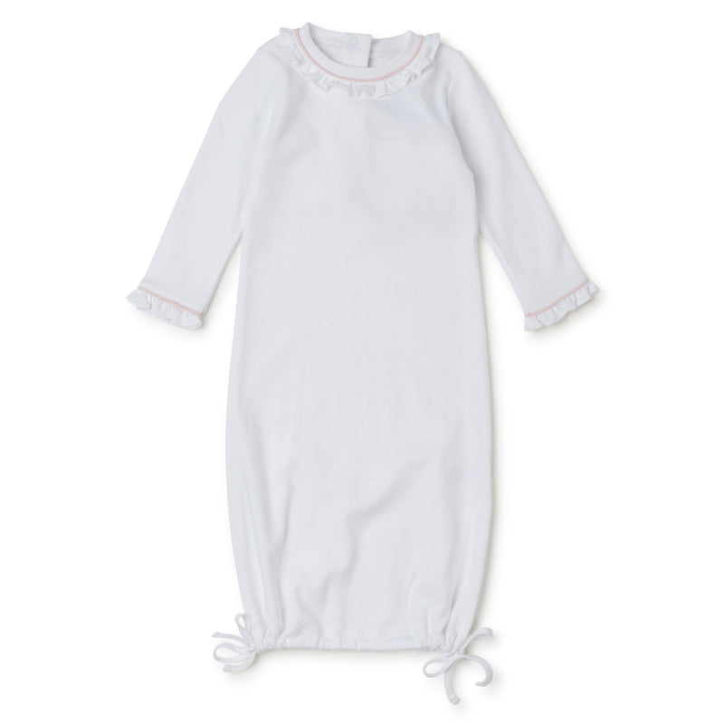 Georgia Pima Cotton Daygown for Girls - White with Light Pink Piping