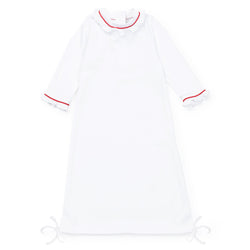 Georgia Pima Cotton Daygown for Girls - White with Red Piping