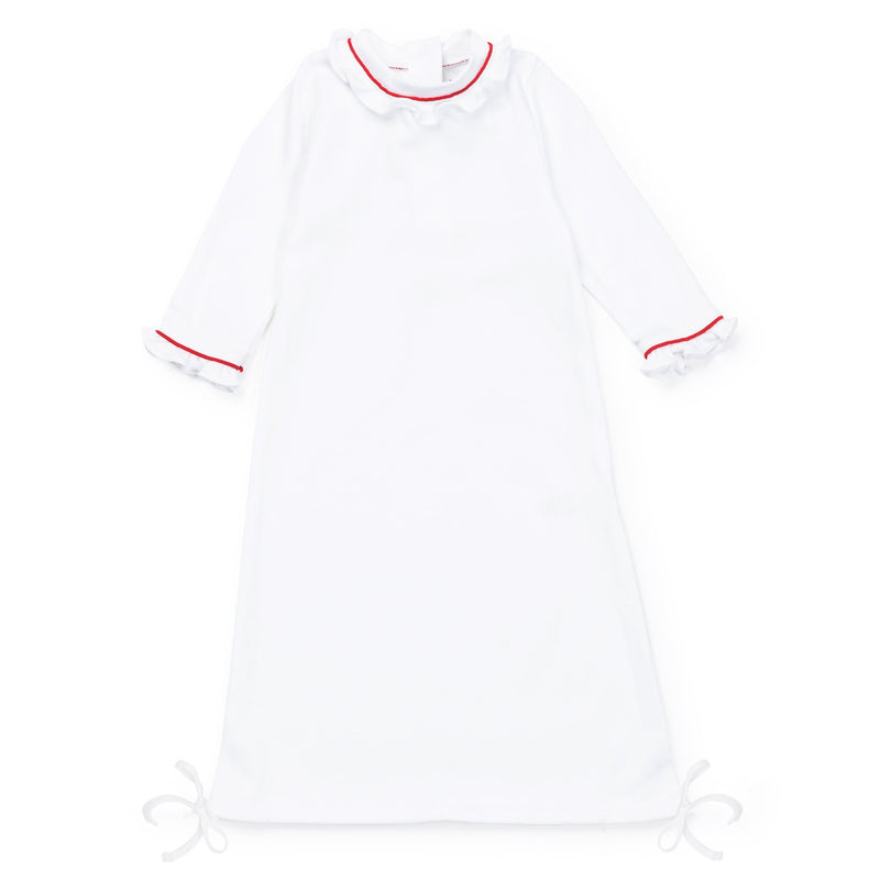 Georgia Pima Cotton Daygown for Girls - White with Red Piping