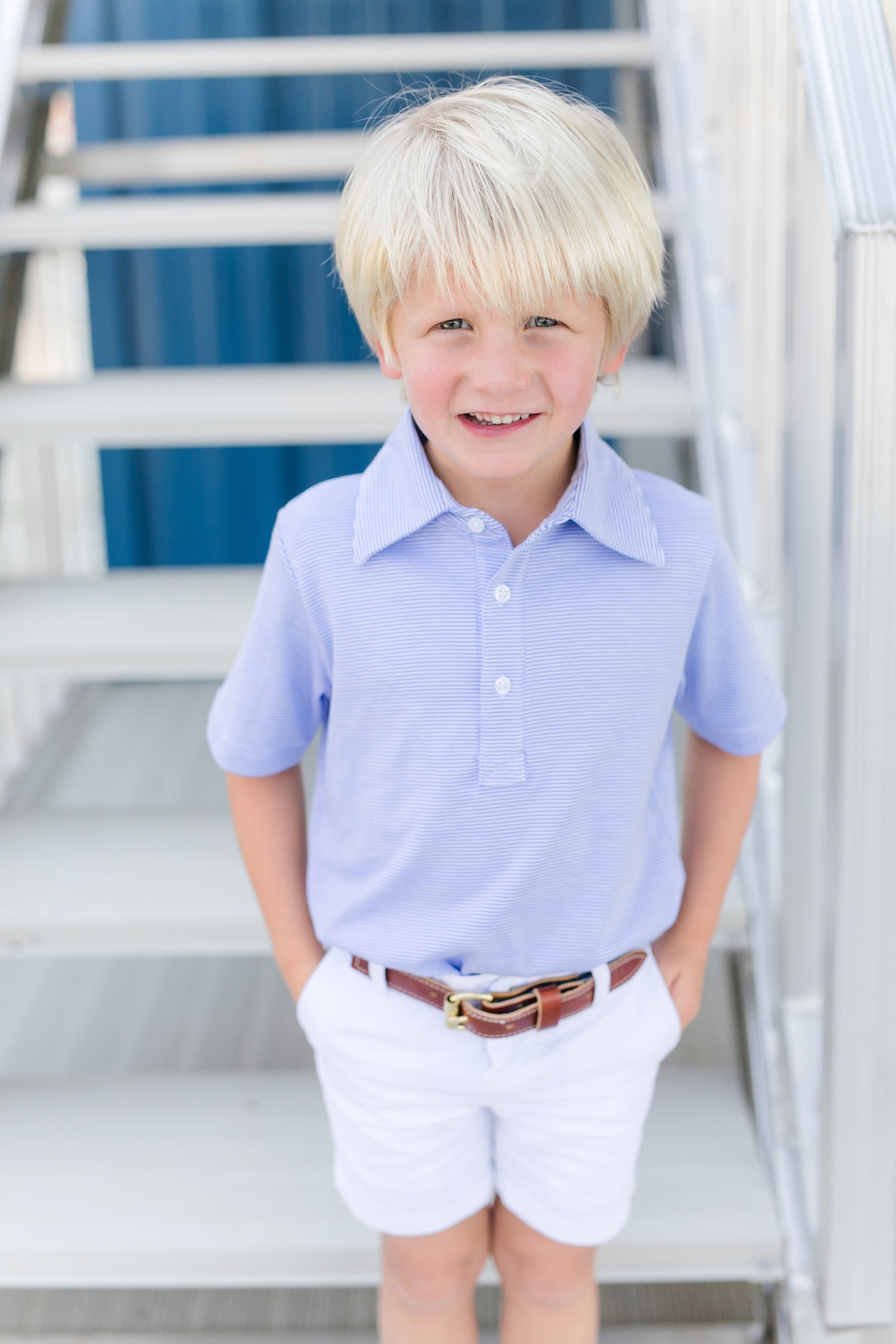 Griffin Boys' Pima Cotton Polo Golf Shirt Blue Stripes stylish kids outfit collection
