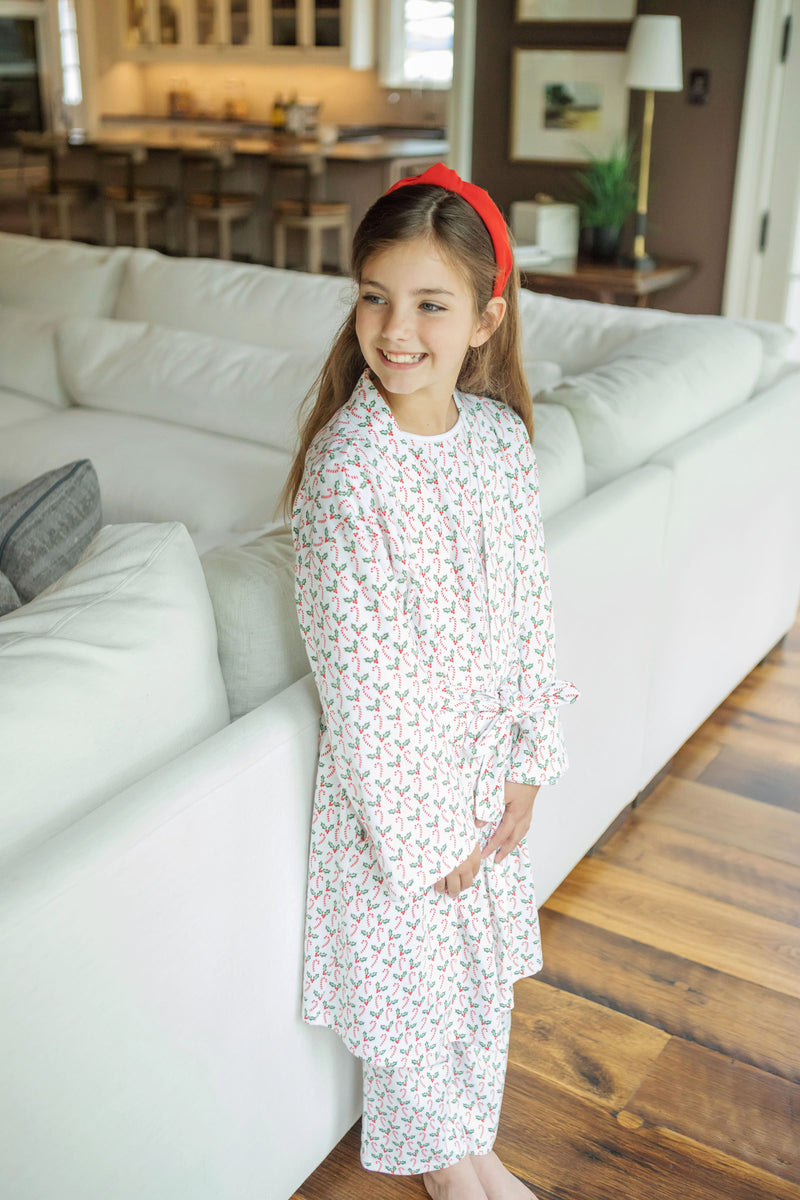SALE Gwen Girls' Pima Cotton Spa Wrap - Candy Canes and Holly