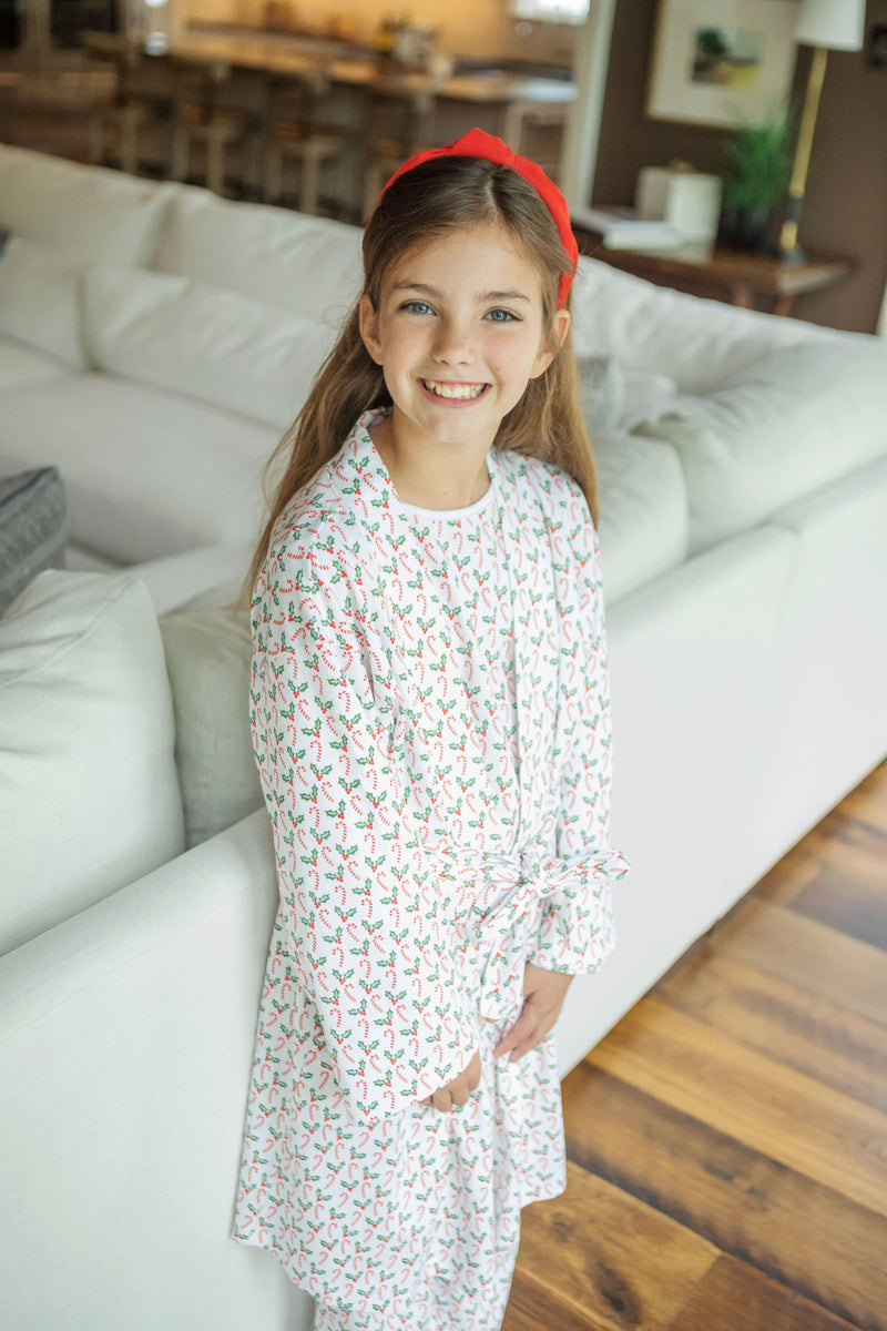 SALE Gwen Girls' Pima Cotton Spa Wrap - Candy Canes and Holly