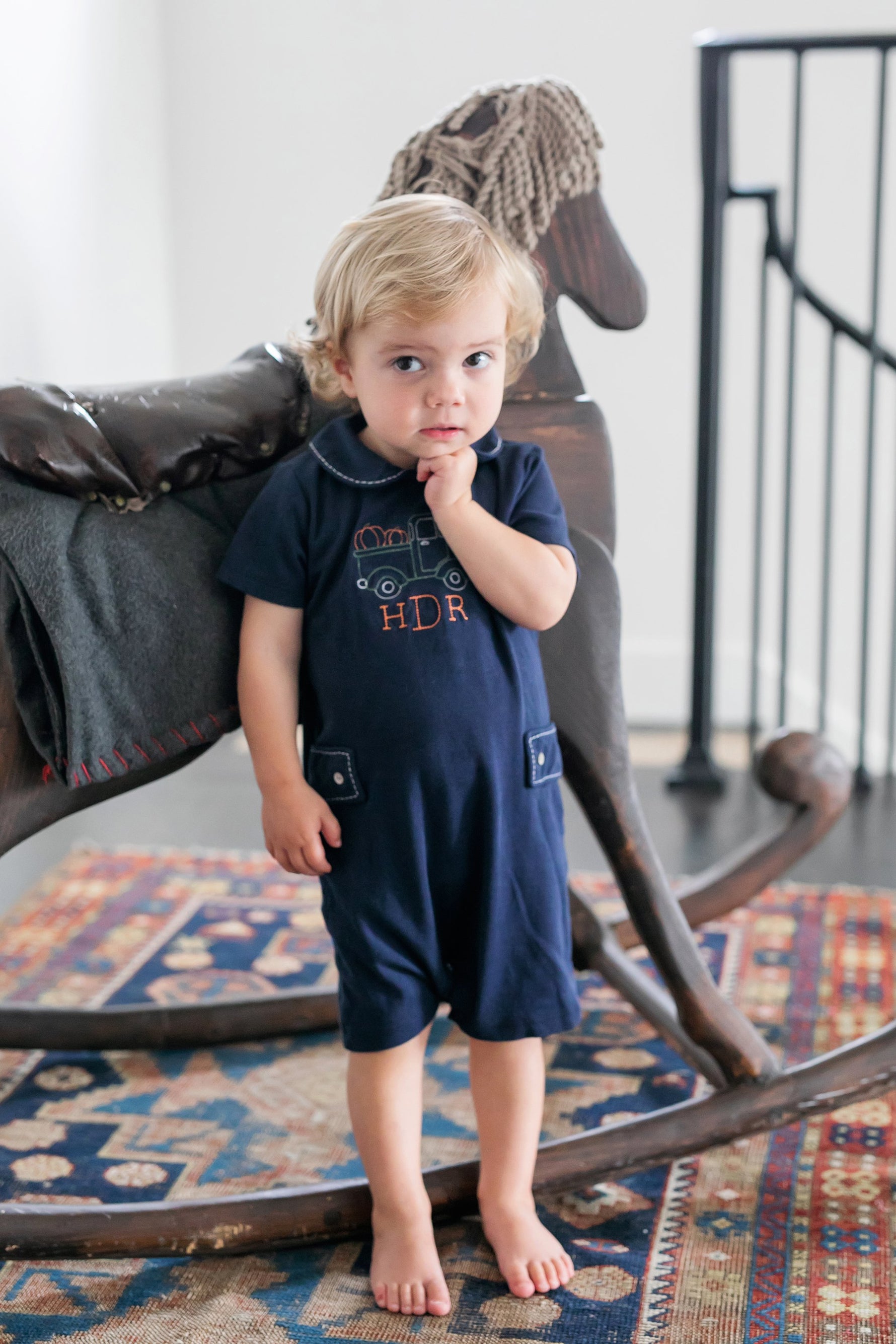 Henry Boys' Shortall - Navy with White Stitch dress for girls premium quality