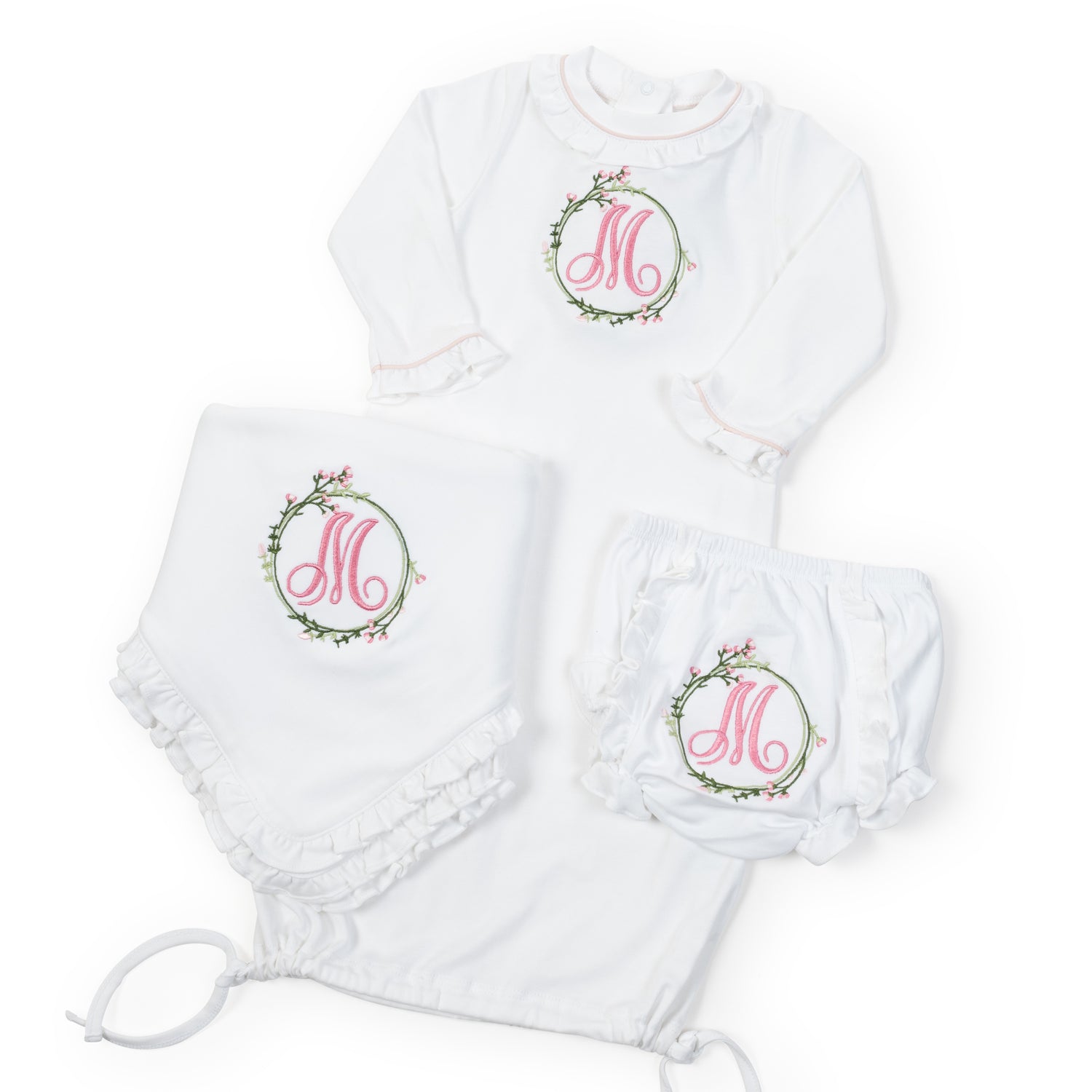 Georgia Pima Cotton Daygown for Girls White with Light Pink Piping