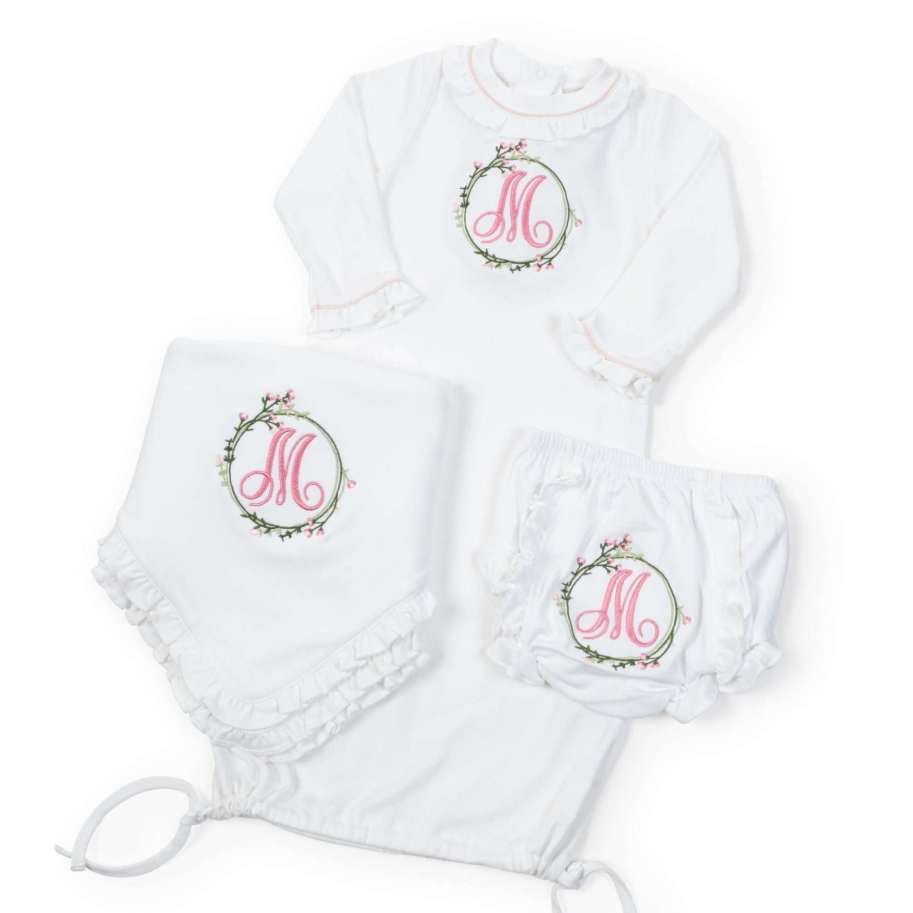Georgia Pima Cotton Daygown for Girls White with Light Pink Piping dress for girls premium quality
