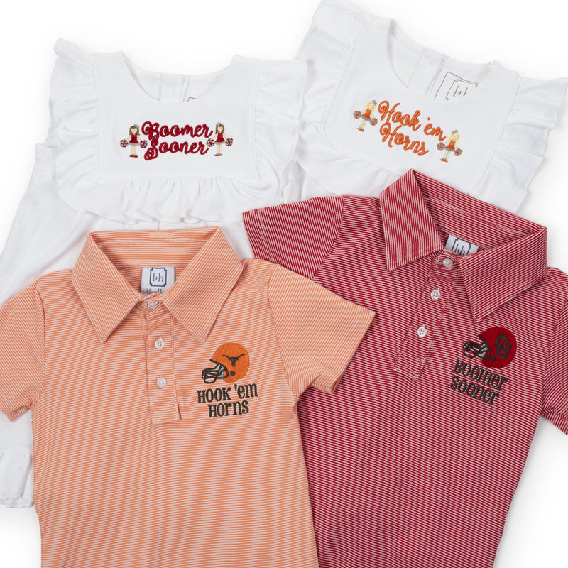 Collegiate Shop: Finn Pima Cotton Long Sleeve Polo Golf Shirt with Monogram - Red Stripes