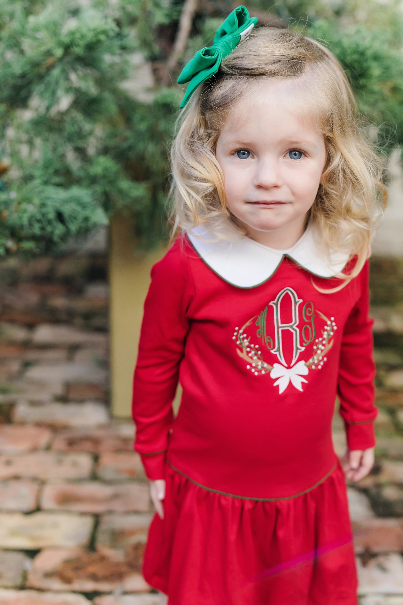 Lillian Girls' Dress Red with Green Piping stylish kids outfit collection