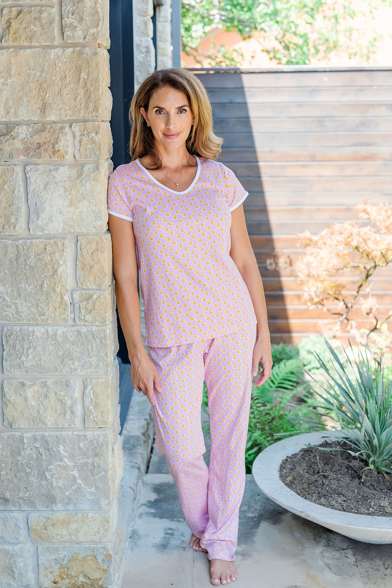 SALE Marcia Women's Pima Cotton Pajama Pant Set - Hoop it up Pink