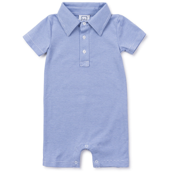 Tripp Boys' Pima Cotton Polo Shortall - Blue Stripes | Lila & Hayes