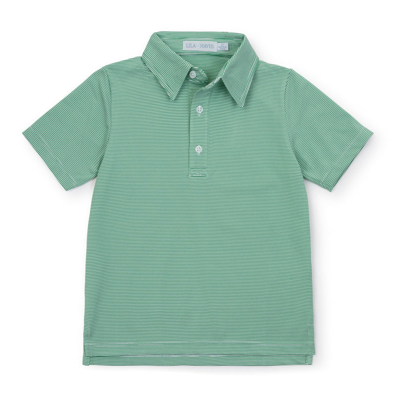 Collegiate Shop: Will Boys' Golf Performance Polo Shirt with Monogram- Green Stripes