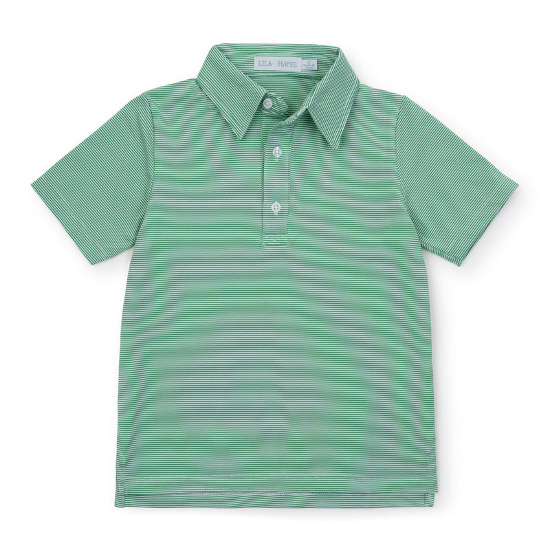 Collegiate Shop: Will Boys' Golf Performance Polo Shirt with Monogram- Green Stripes