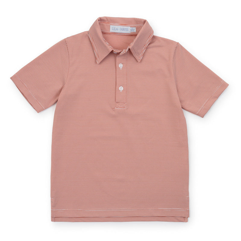 Collegiate Shop: Will Boys' Golf Performance Polo Shirt with Monogram - Orange Stripes