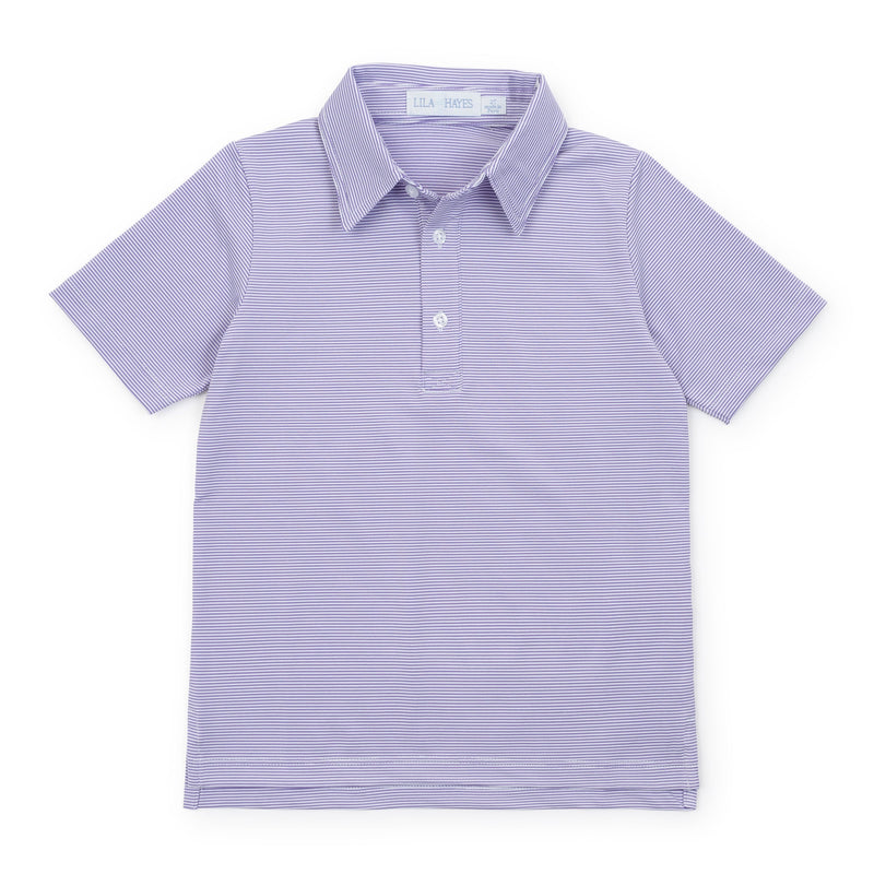 Collegiate Shop: Will Boys' Golf Performance Polo Shirt with Monogram - Purple Stripes