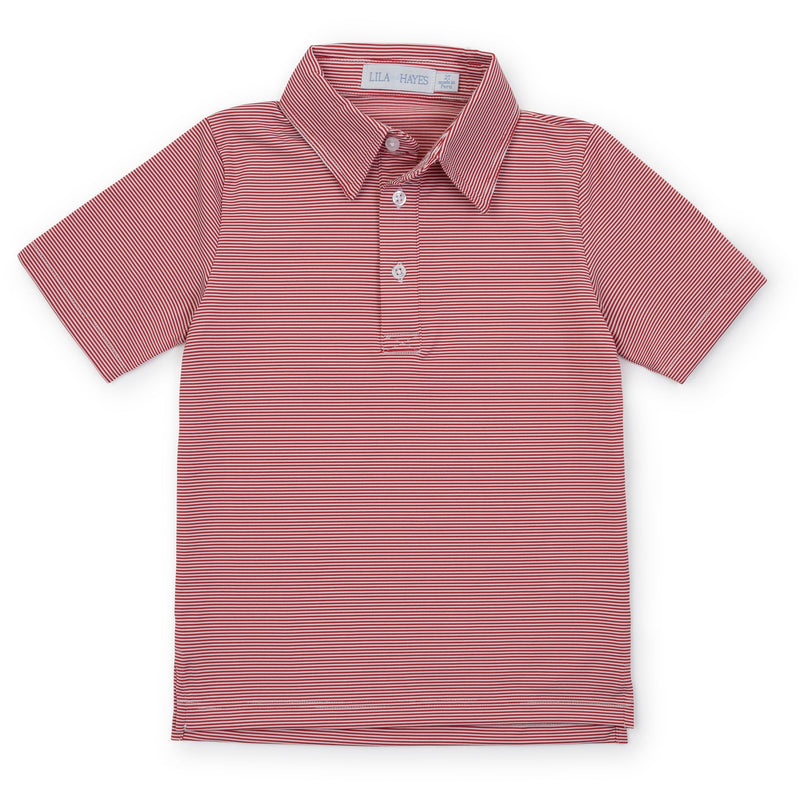 Collegiate Shop: Will Boys' Golf Performance Polo Shirt with Monogram - Red Stripes
