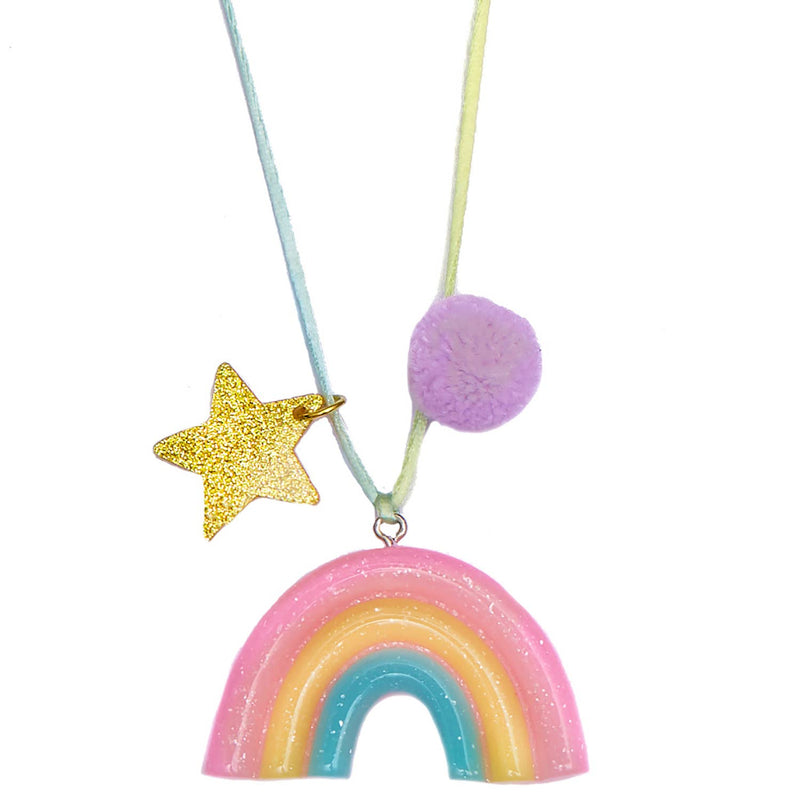 SALE Lavender Pom Pom Sunshine Rainbow Necklace