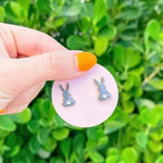 Everyday Gray Bunny Enamel Stud Earrings by Prep Obsessed Kidswear