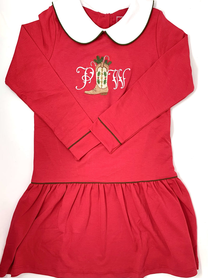 Lillian Girls' Pima Cotton Dress - Red with Green Piping