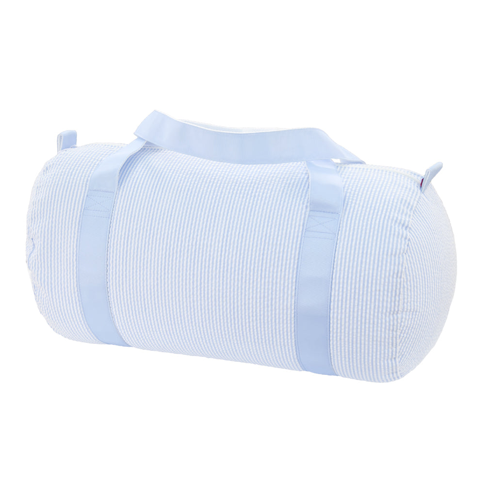 Medium Duffel Bag Baby Blue Seersucker by Mint Sweet Little Things