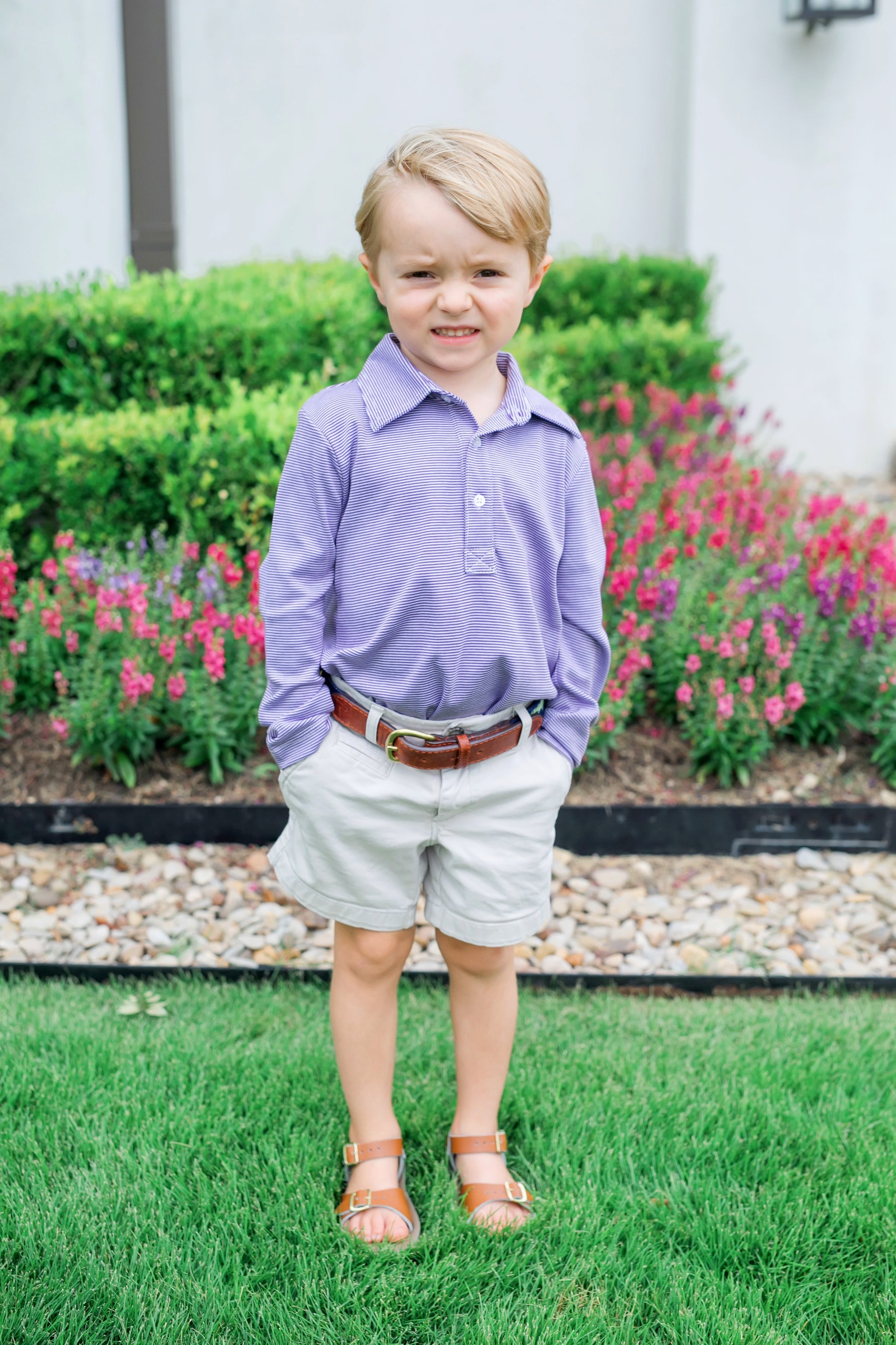 Finn Boys' Long Sleeve Polo Golf Shirt Red Stripes designer outfit for kids