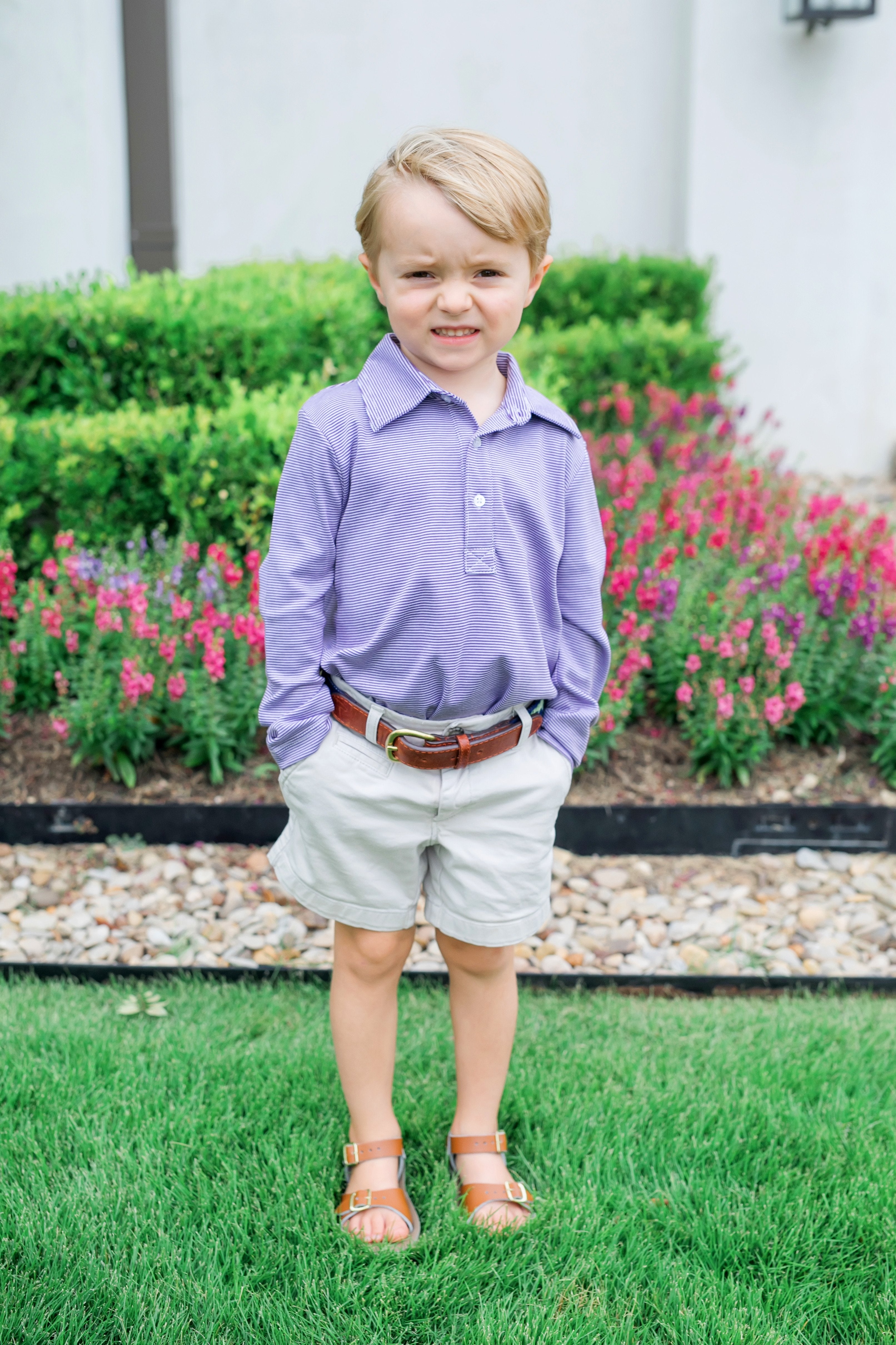 Finn Long Sleeve Polo Golf Shirt for Boys- Red Stripes